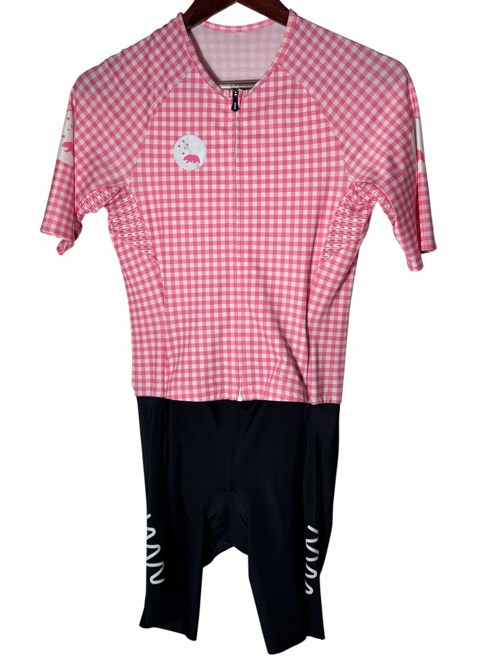 Wyn Republic Women’s Cycling Skinsuit – Size Large – Pink Gingham